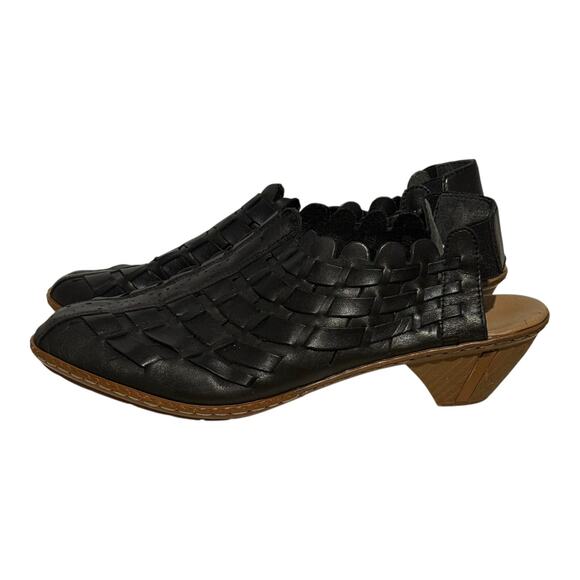 Rieker Black Woven Leather Slingback Sandals EU 42 US 11 Women's Heeled - Picture 4 of 7